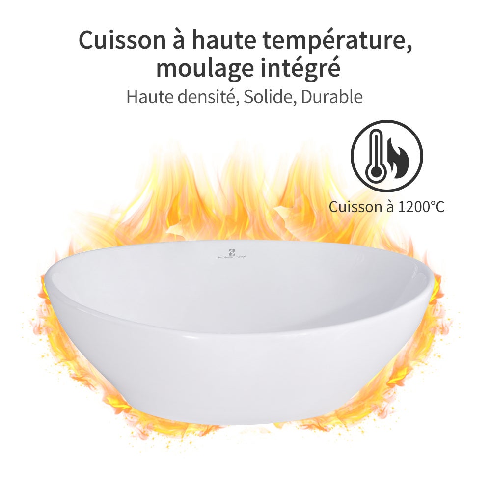 Vasque à Poser Salle de Bain Ovale 41x34 cm en Céramique Blanche, Évier Lavabo Salle de Bain avec Bonde et Siphon - 2