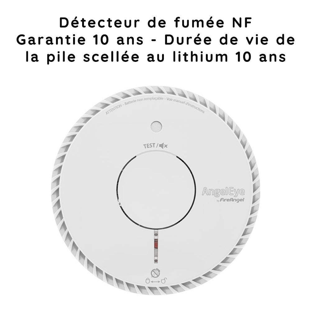 Détecteur de fumée Angeleye, autonomie 10 ans, pile lithium scellée, capteur optique, 85 dB, Ø 118 mm, garantie 10 ans - 5