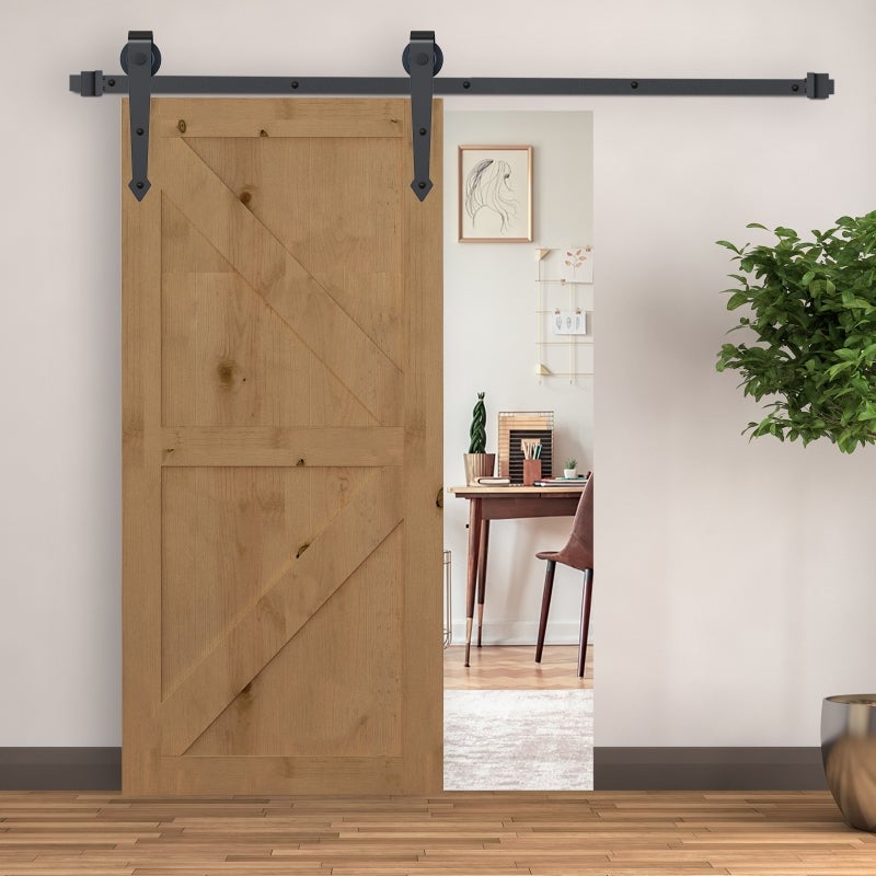 Ensemble de quincaillerie pour porte coulissante 200 cm, complet avec rails, roulettes, dispositifs anti-déraillement, butées de porte, guide au sol - 2