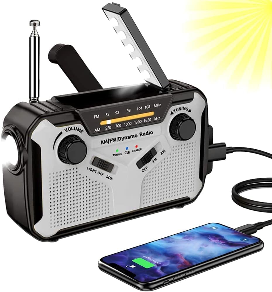 Radio météo d'urgence à manivelle auto-alimentée AM/FM NOAA solaire
