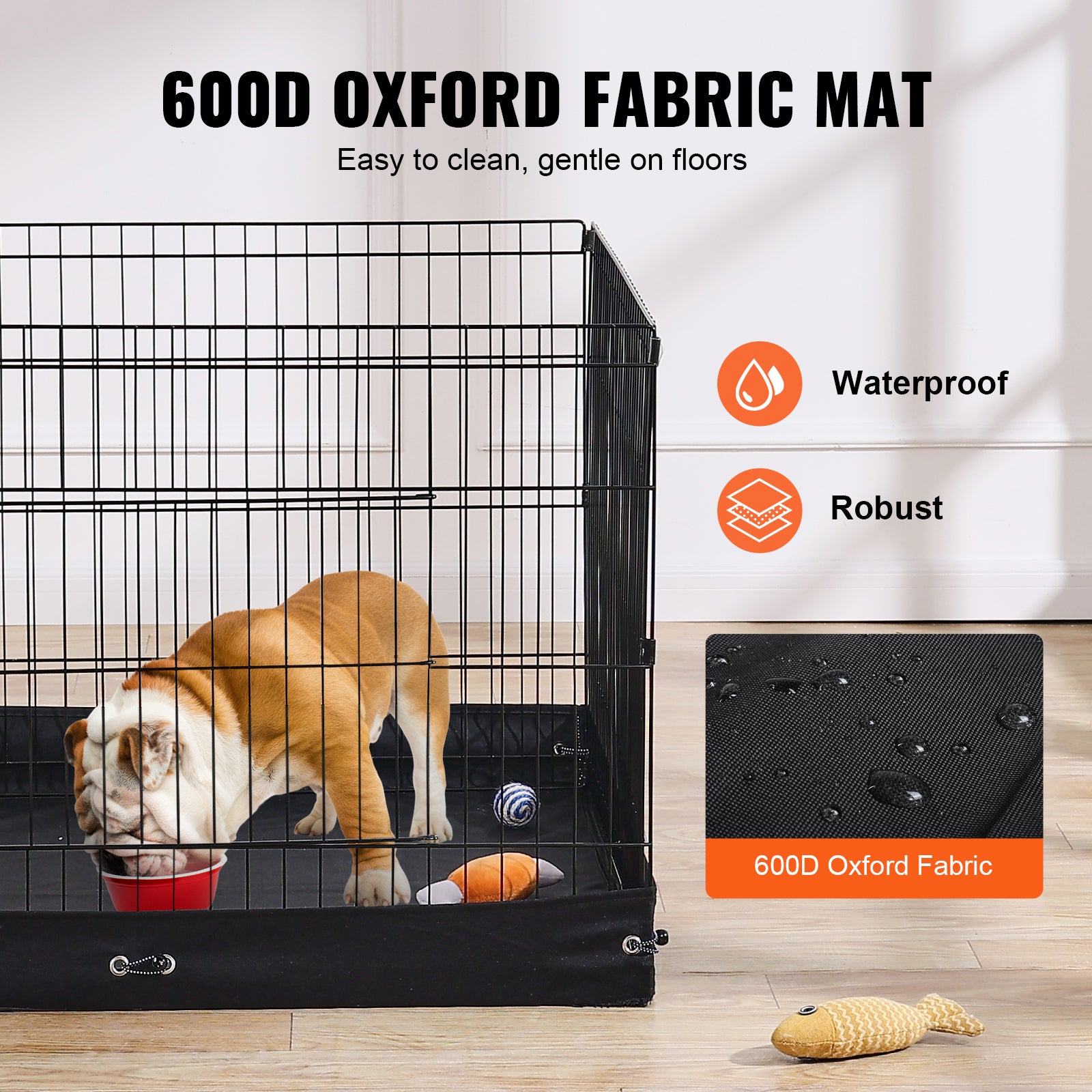 Cerca para Cão VEVOR 91x91x61 cm,Plegável 4 Painéis Metálicos com Porta,Tapete em Tecido Oxford 600D,para Pequenos Animais,Interior/Exterior - 4
