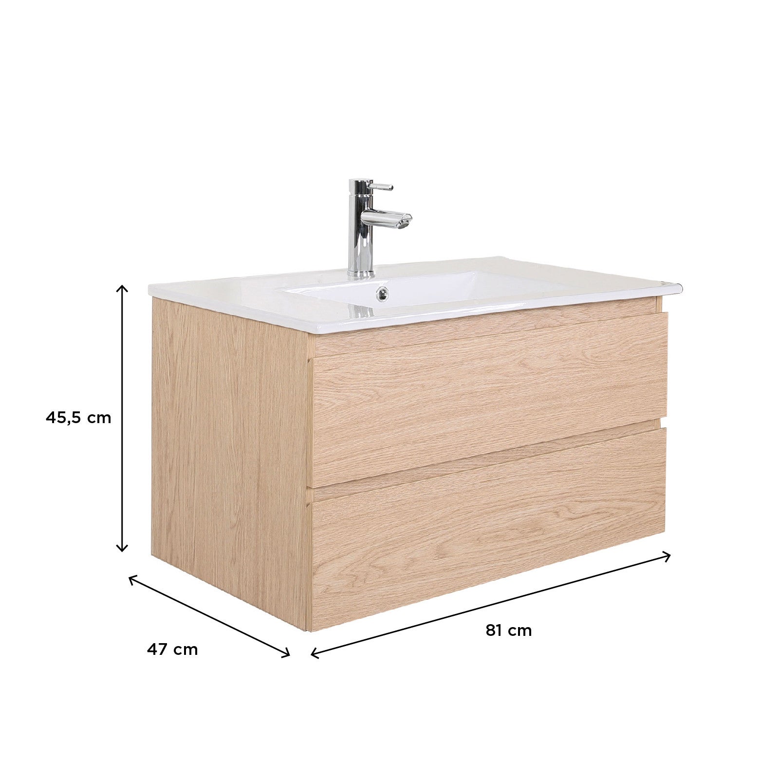 Meuble simple vasque SORRENTO 80cm décor chêne et robinet - 4