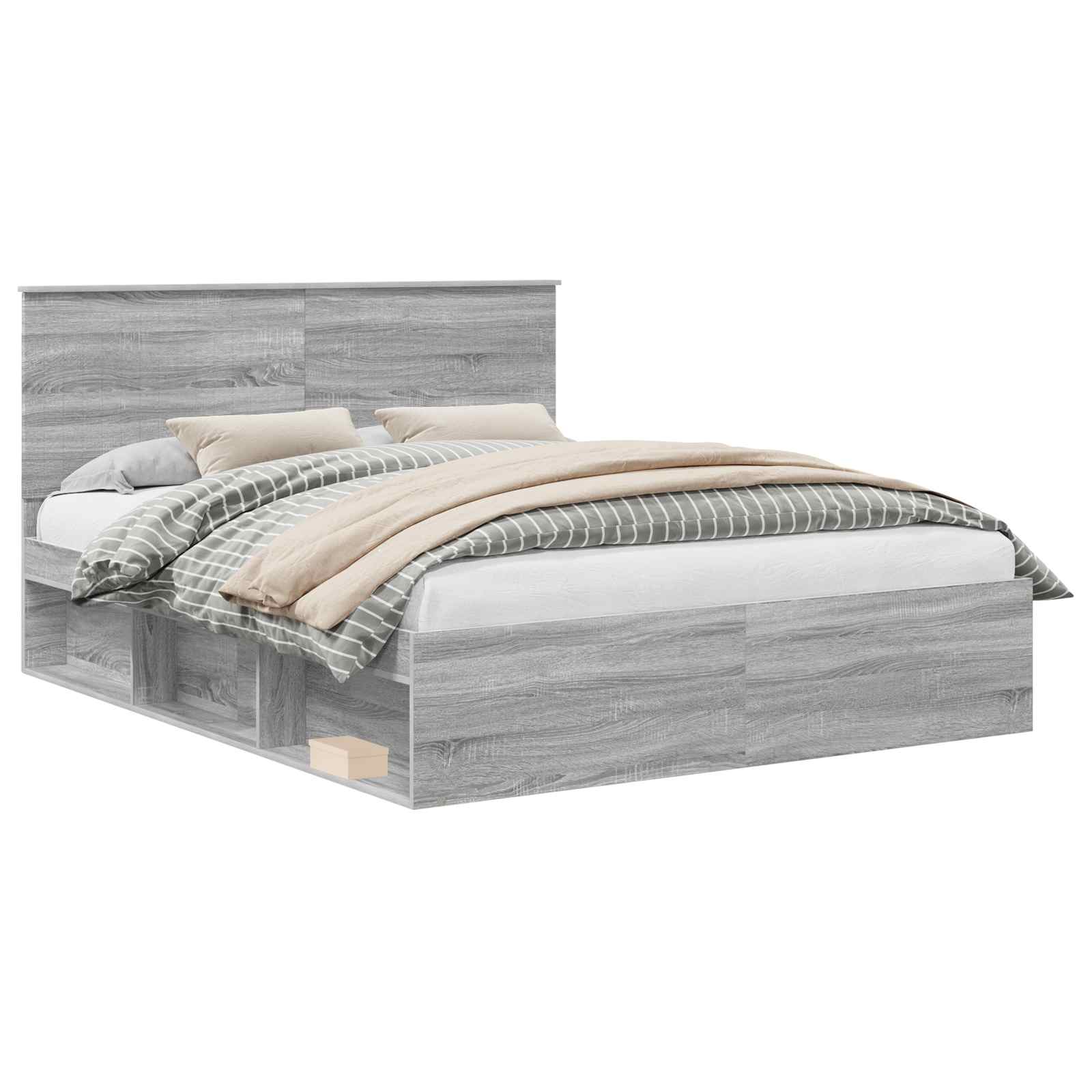 Cadre de lit gris 160 x 200 cm en bois de pin massif - 2