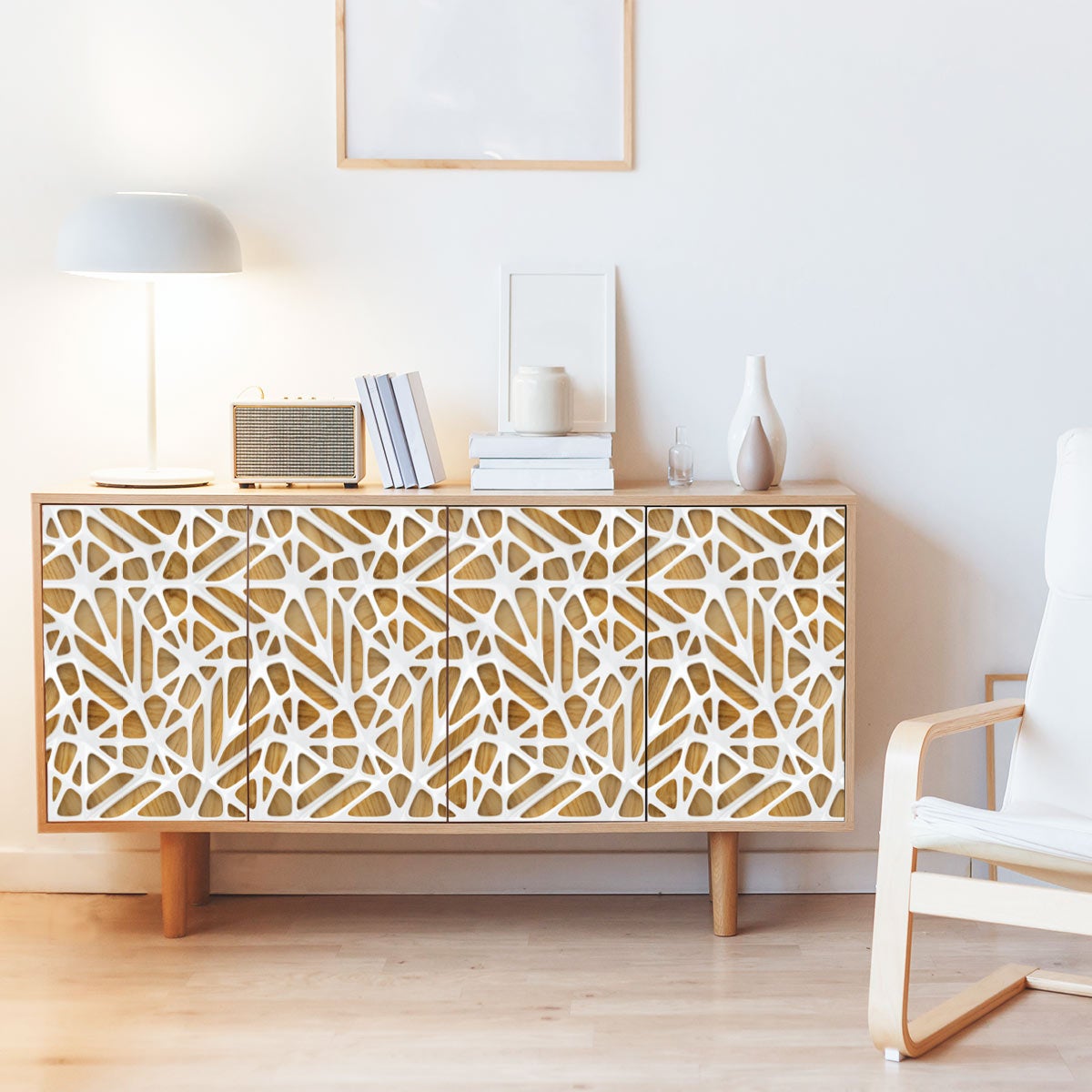 Sticker meuble scandinave bois design blanc 40 x 60 cm - 3
