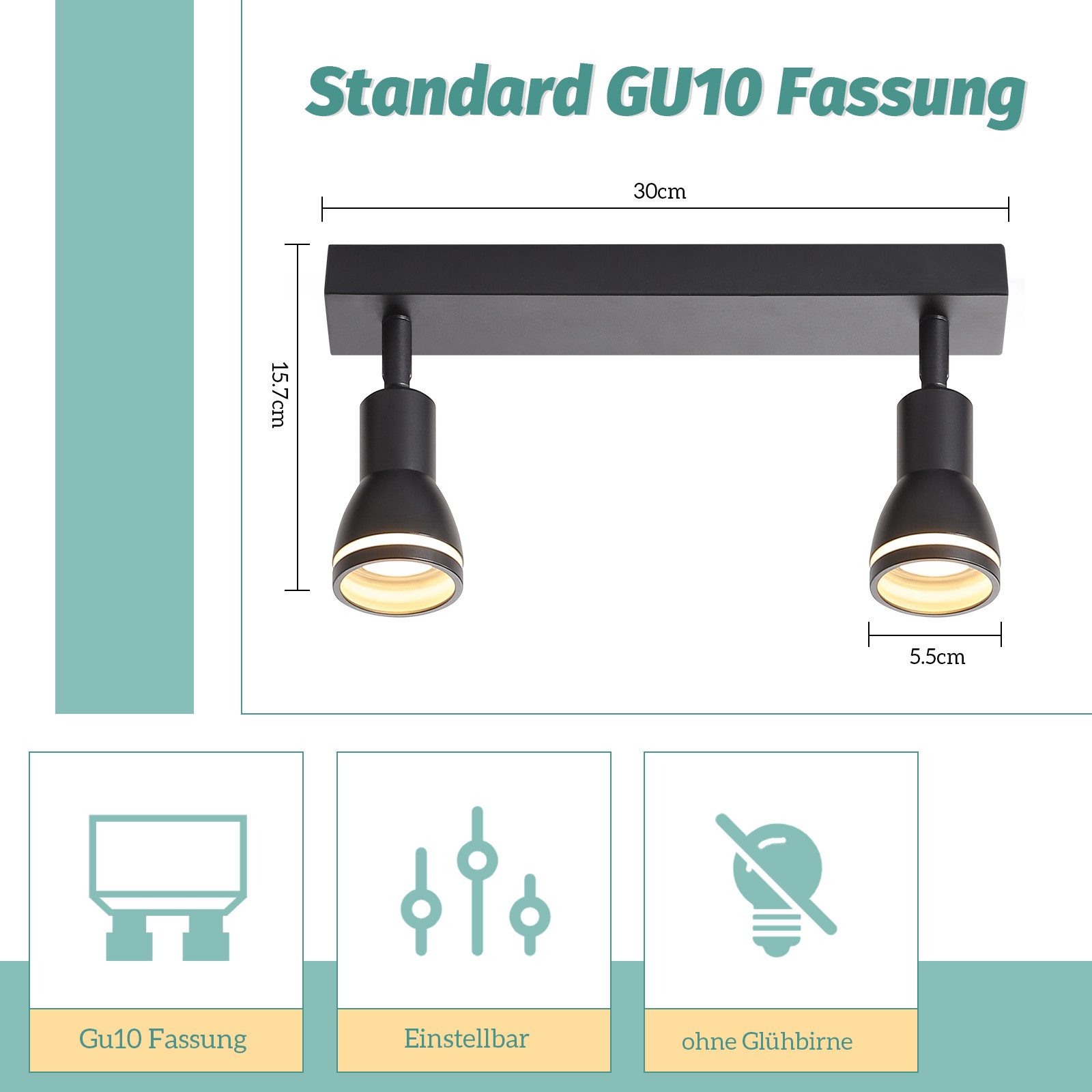ZMH Spot de plafond LED 2 ampoules noir salon plafonnier spot orientable GU10 spot lampe moderne - 3