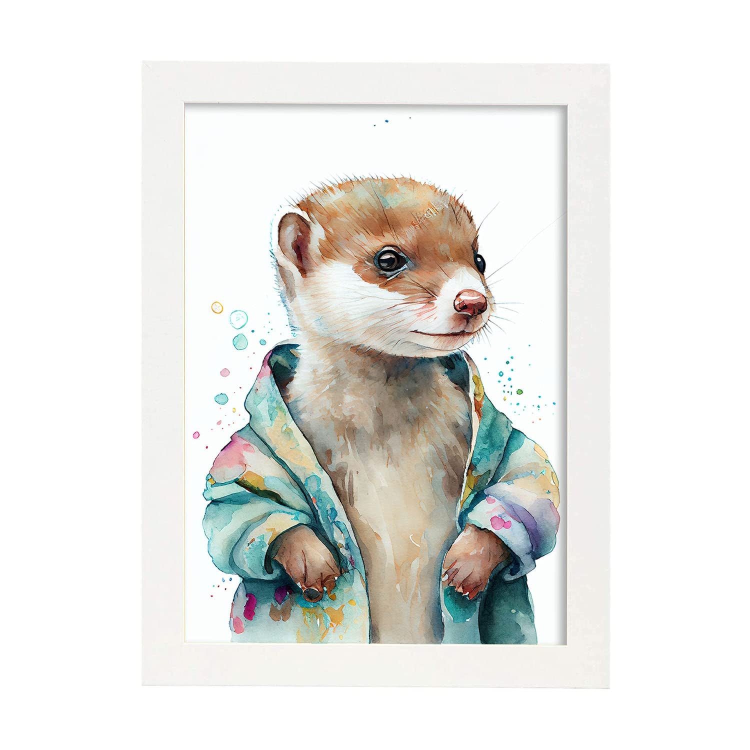 Nacnic poster de comadreja en estilo acuarela ilustraciones infantiles a todo color de animalitos bebé sobre fondo blanco a3 marcos blanco