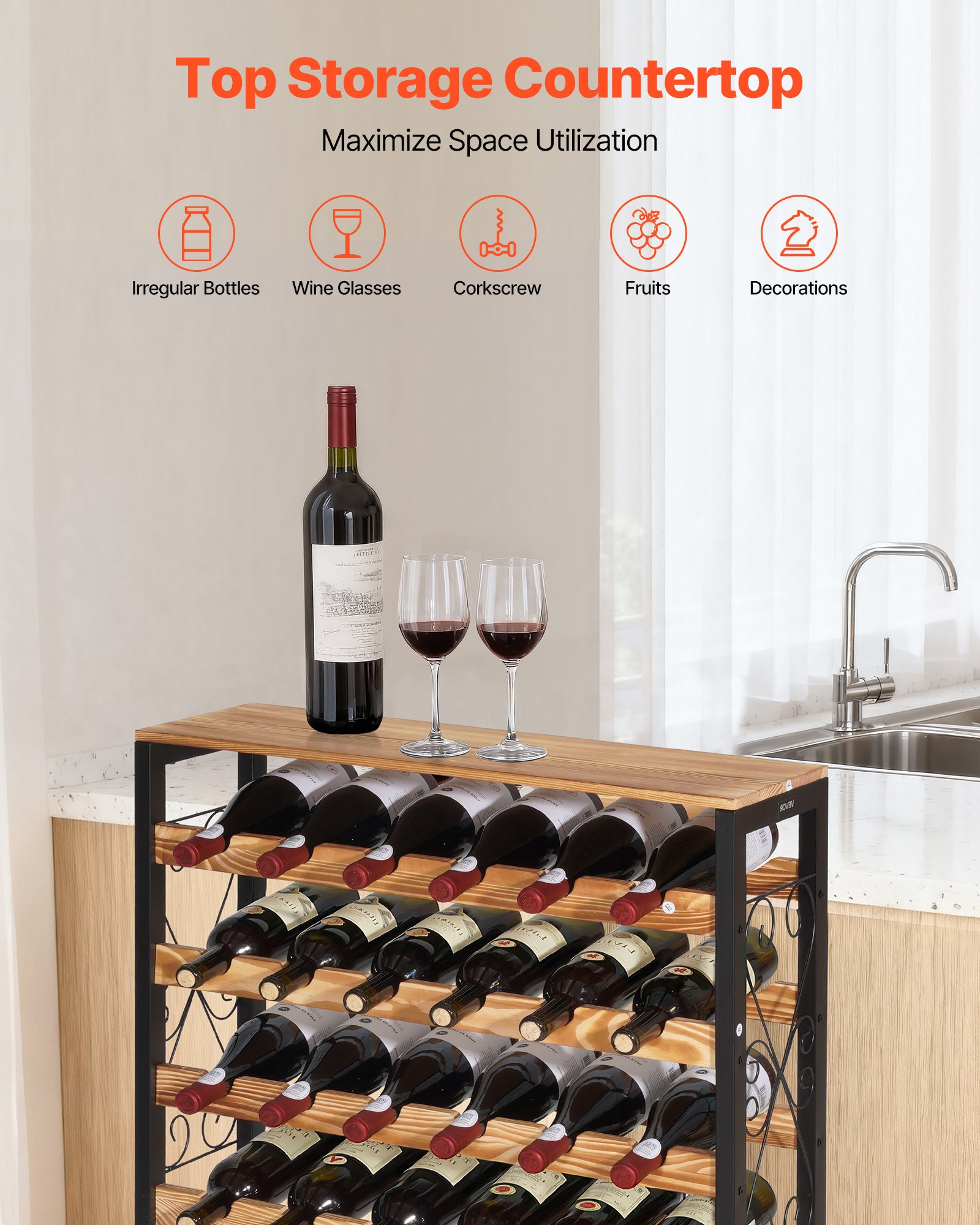 Botellero VEVOR independiente con capacidad para 48 botellas, botellero de 8 niveles, botellero estable, pies ajustables, despensa de cocina - 4