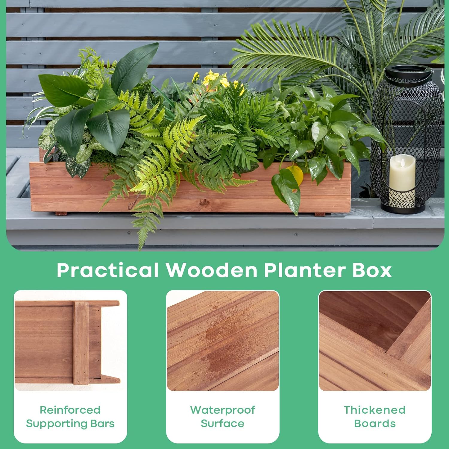 Jardinière Surélevée en Bois avec Construction Solide pour Légumes,Fleurs, Bac à Fleurs pour Terrasse/Jardin, 90X18X15 CM - 5