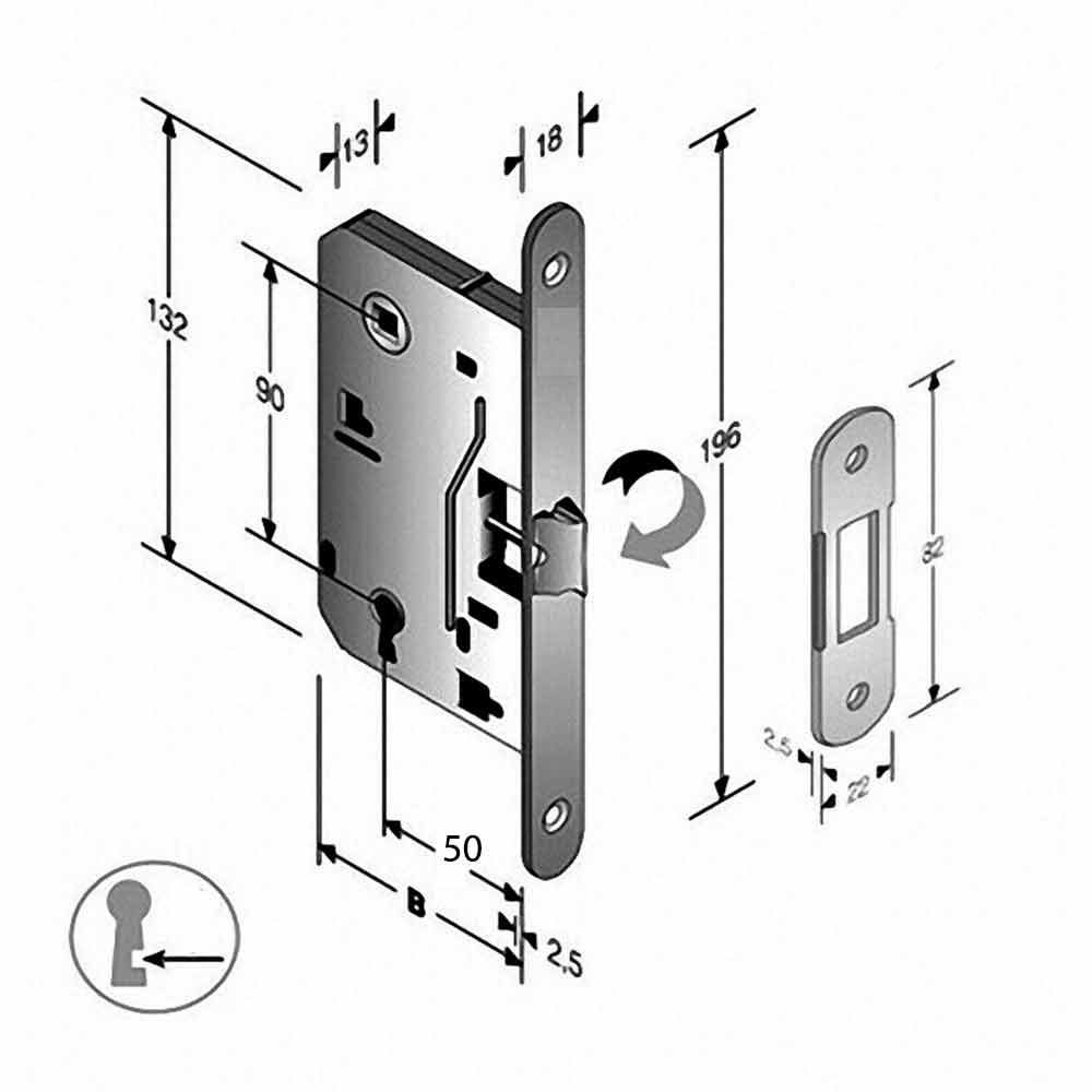 Serratura BONAITI B-Split con scrocco centrale reversibile ottone lucido per porte interne in legno - 2
