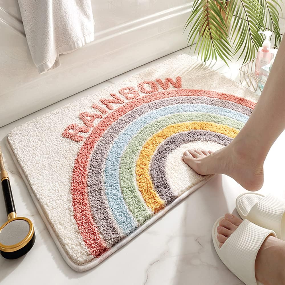 Mata łazienkowa z motywem tęczy, chłonna, antypoślizgowa, miękka, z uroczym motywem kreskówkowym, 40*60 cm