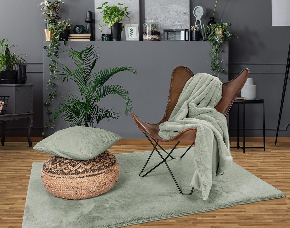 Plaid en 100% polyester vert sauge 150 x 200 cm - JOY - Best Mobilier - 3