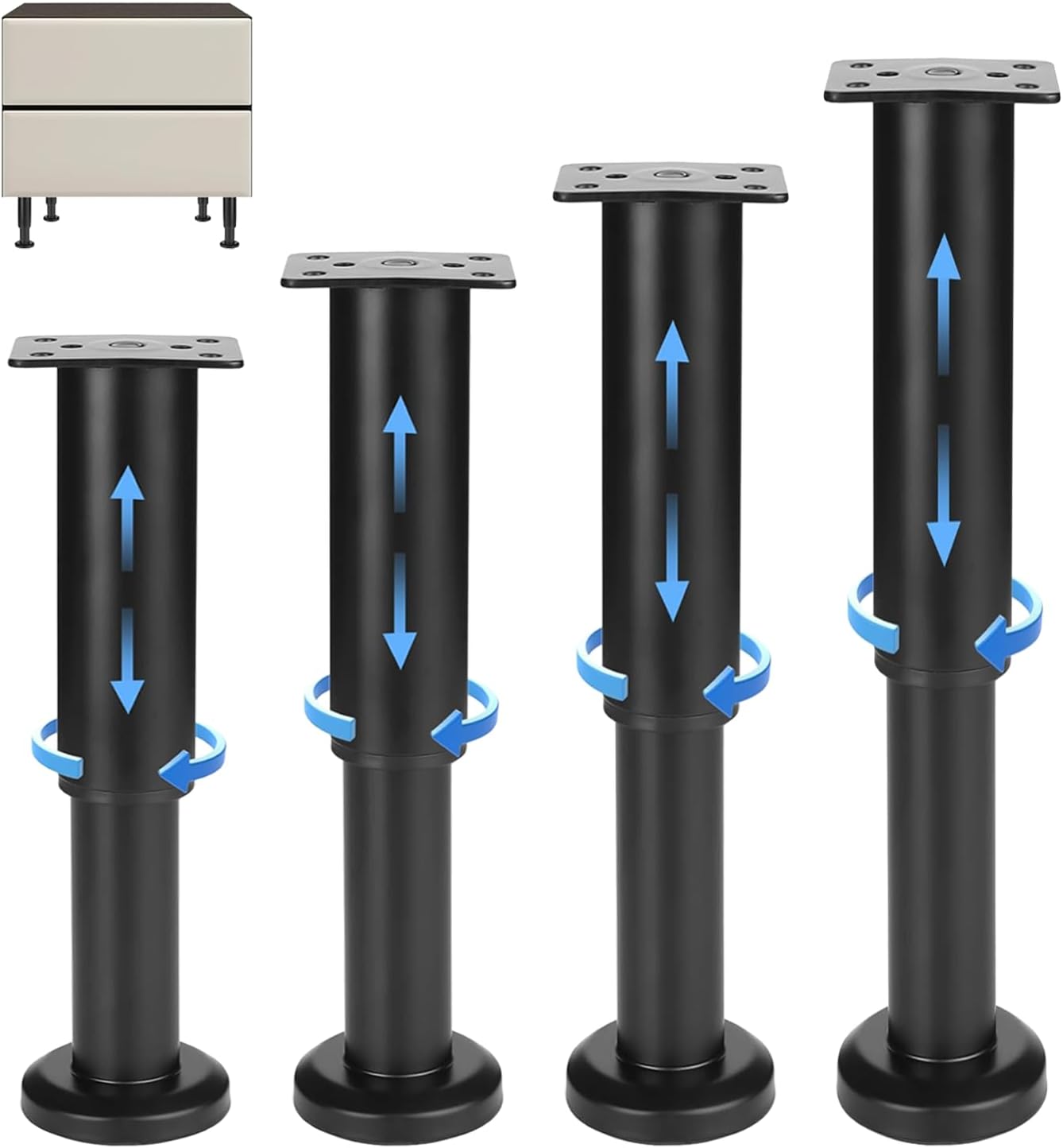 Set de 4 picioare de mobilă reglabile pe înălțime - Negre - 18 până la 30 cm - Pentru dulap, canapea, dulap, pat, comodă 4buc
