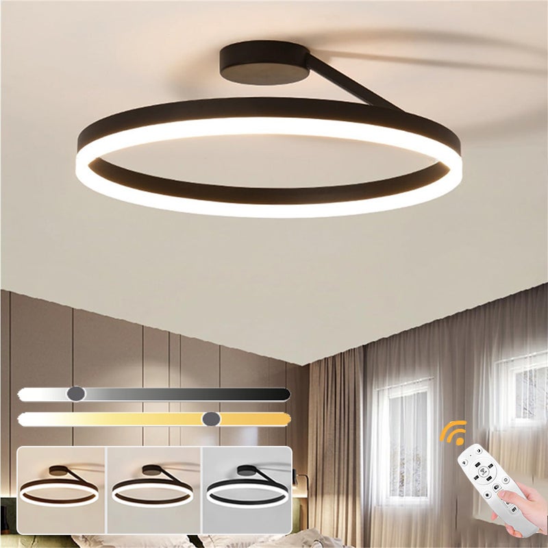 Ściemniana lampa sufitowa LED, nowoczesny żyrandol LED z pilotem, okrągła lampa sufitowa wpuszczana 30 cm, temperatura barwowa 3 kolory