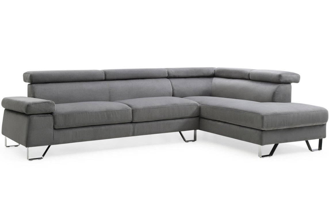 Canapé d'angle avec têtières relevables Quentin Velours Gris Foncé - 9