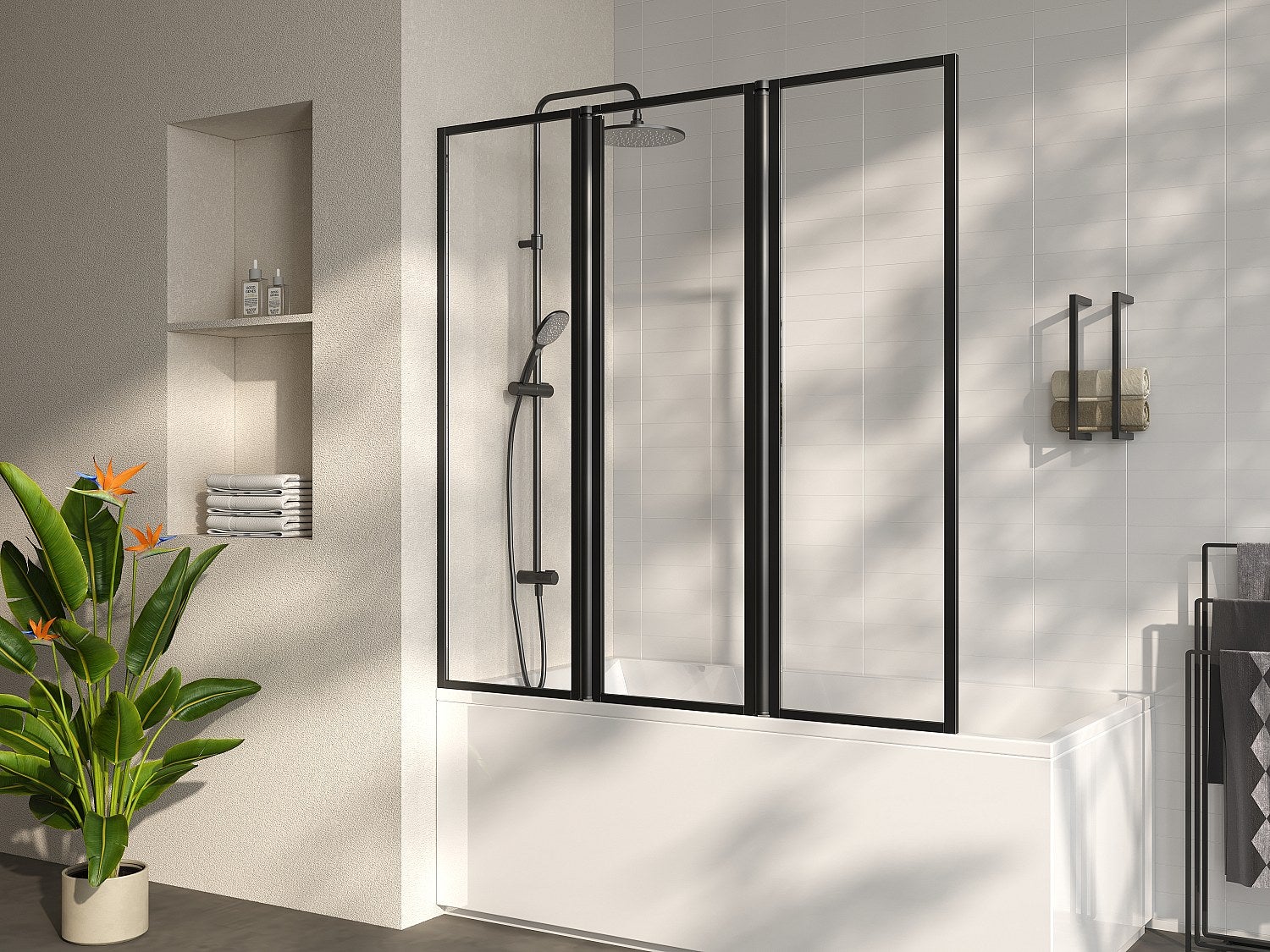 Ścianka nawannowa składana z metalu w stylu industrialnym- Czarny mat - 100 x 140 cm - DISTRICT