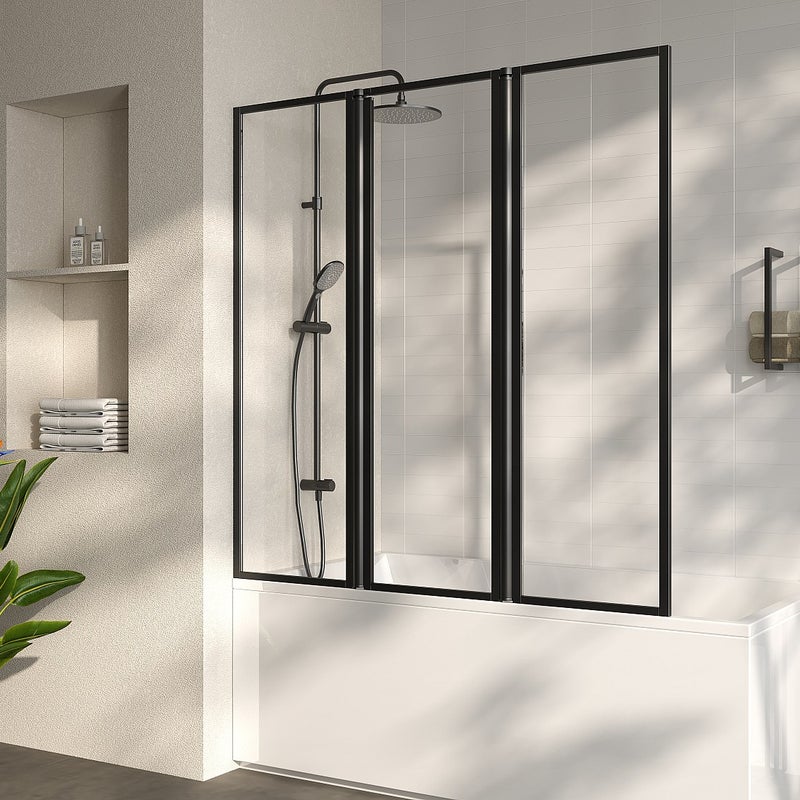 Ścianka nawannowa składana z metalu w stylu industrialnym- Czarny mat - 100 x 140 cm - DISTRICT