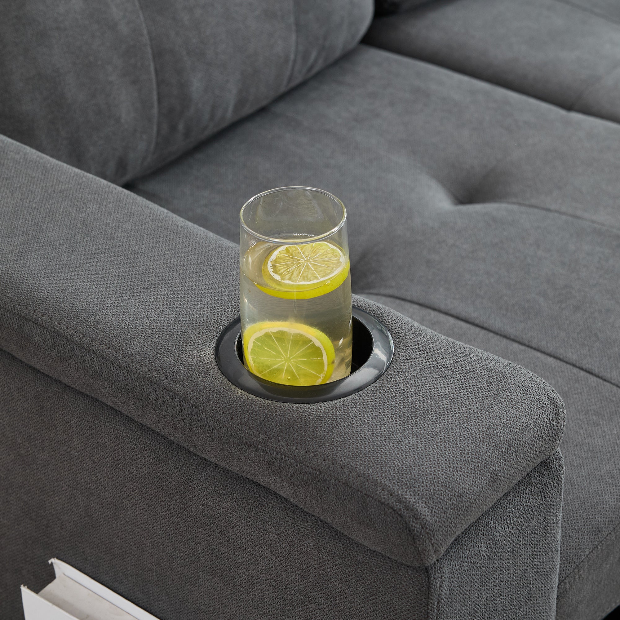 Sofa narożna 3-osobowa z funkcją spania - 208 x 146 x 89,5 cm - Diody LED i gniazdo ładowania - Wyściółka z włókniny i pianki - Szara - 8