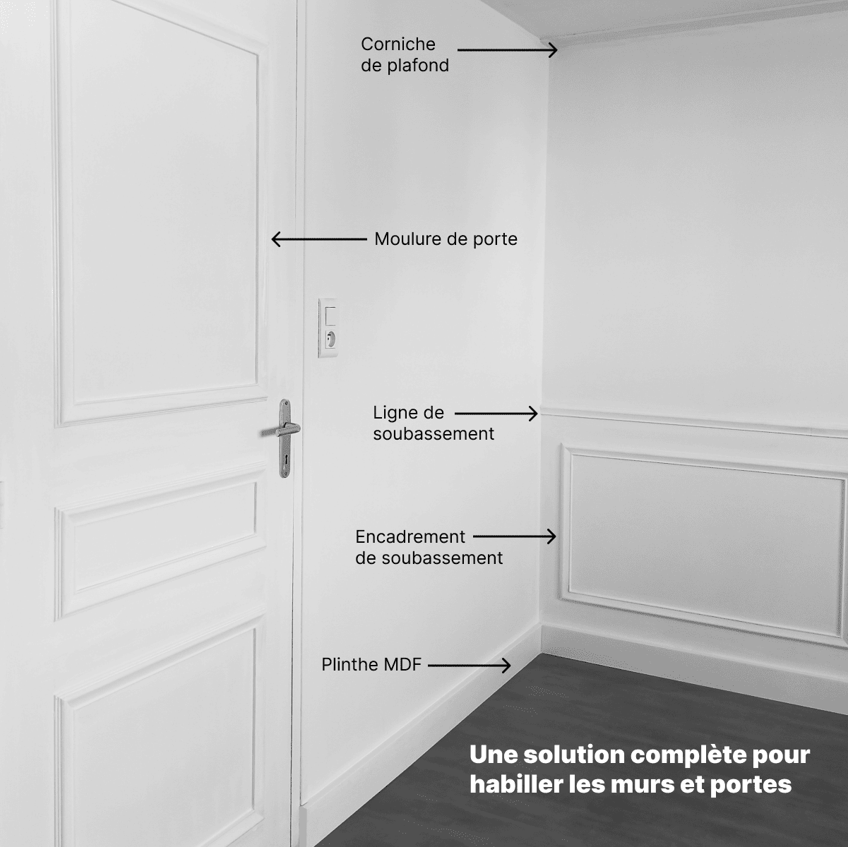Kit de Moulures Murales Classiques en Bois FSC - Installation Facile, Longueur 180-300cm - 6