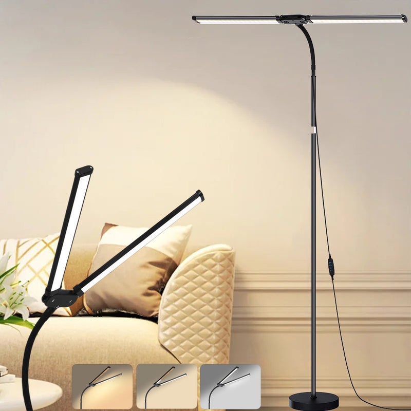 Lampa podłogowa LED 18W regulowana 3 barwy światła 158 cm lampa stojąca z podwójną głowicą EU wtyczka lampa do czytania do biura salonu