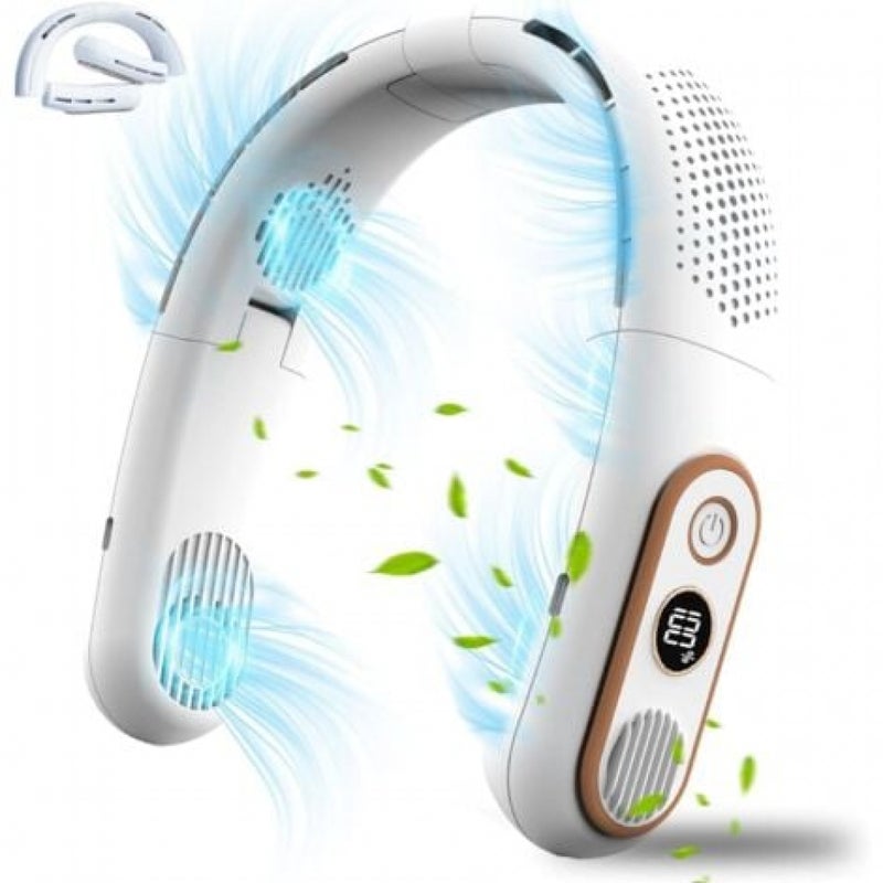 Przenośny wentylator na szyję USB, 4-diodowy wyświetlacz LED, cichy wentylator z bezłopatkowym silnikiem turbinowym