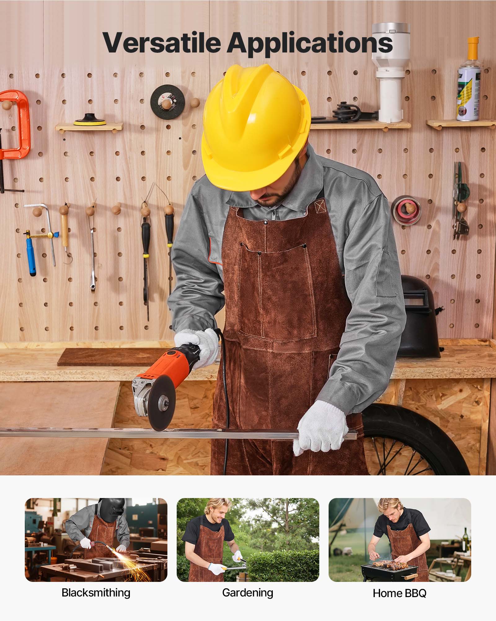 Tablier Soudage Jambe Fendue,VEVOR Pantalon Cuir Vachette,Résistant Chaleur,3 Poches,Hommes/Femmes,Travail Bois,Jardinage,Forge,Taille M - 6