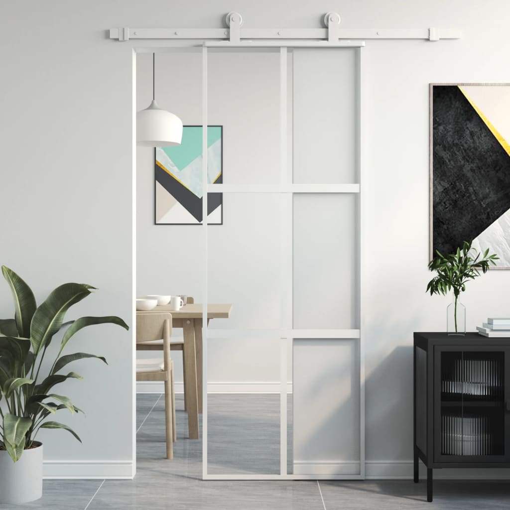 Puerta corredera | Puerta de la cocina vidrio templado y aluminio blanca 76x205 cm CFW31130 - 2