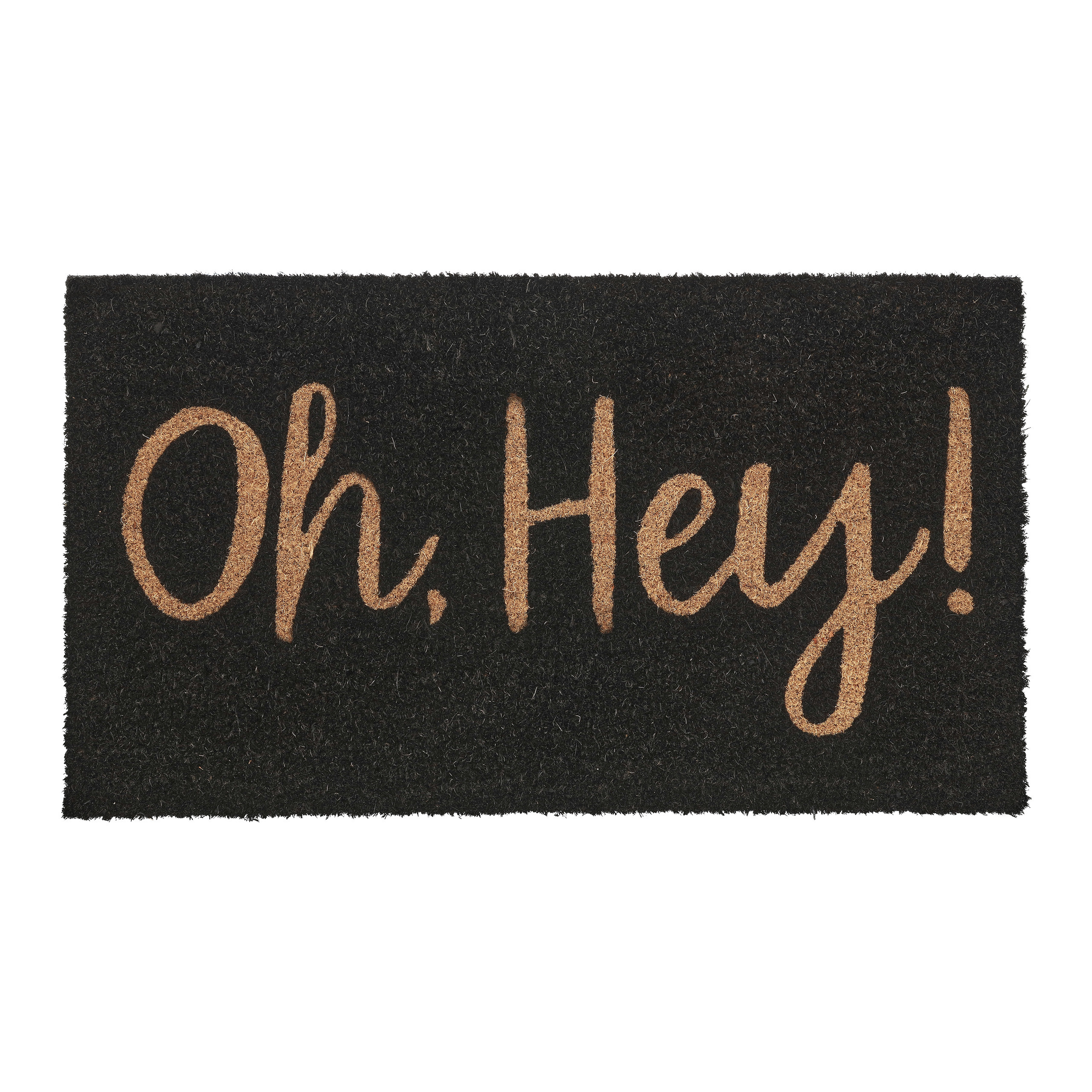 Relaxdays felpudo coco, estampado oh, hey!, 75 x 42 cm, interior y exterior, antideslizante, para la intemperie, negro