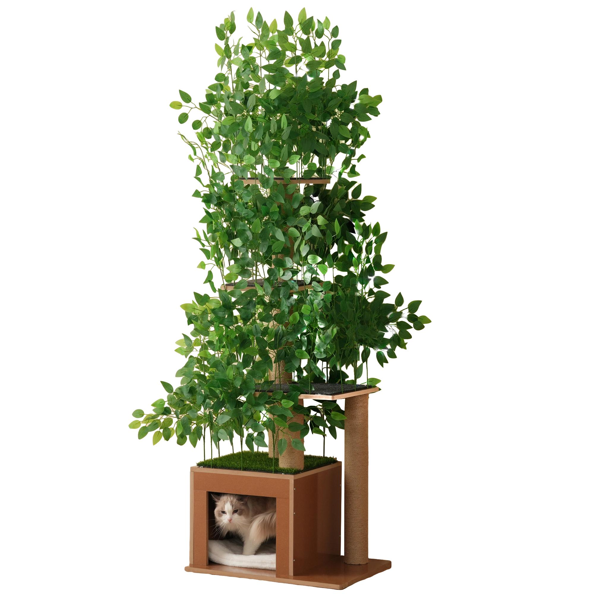 Árvore para gatos 190 cm em forma de árvore com 4 plataformas – Design natural, MDF impermeável e arranhadores para escalar, esconder-se e observar - 9