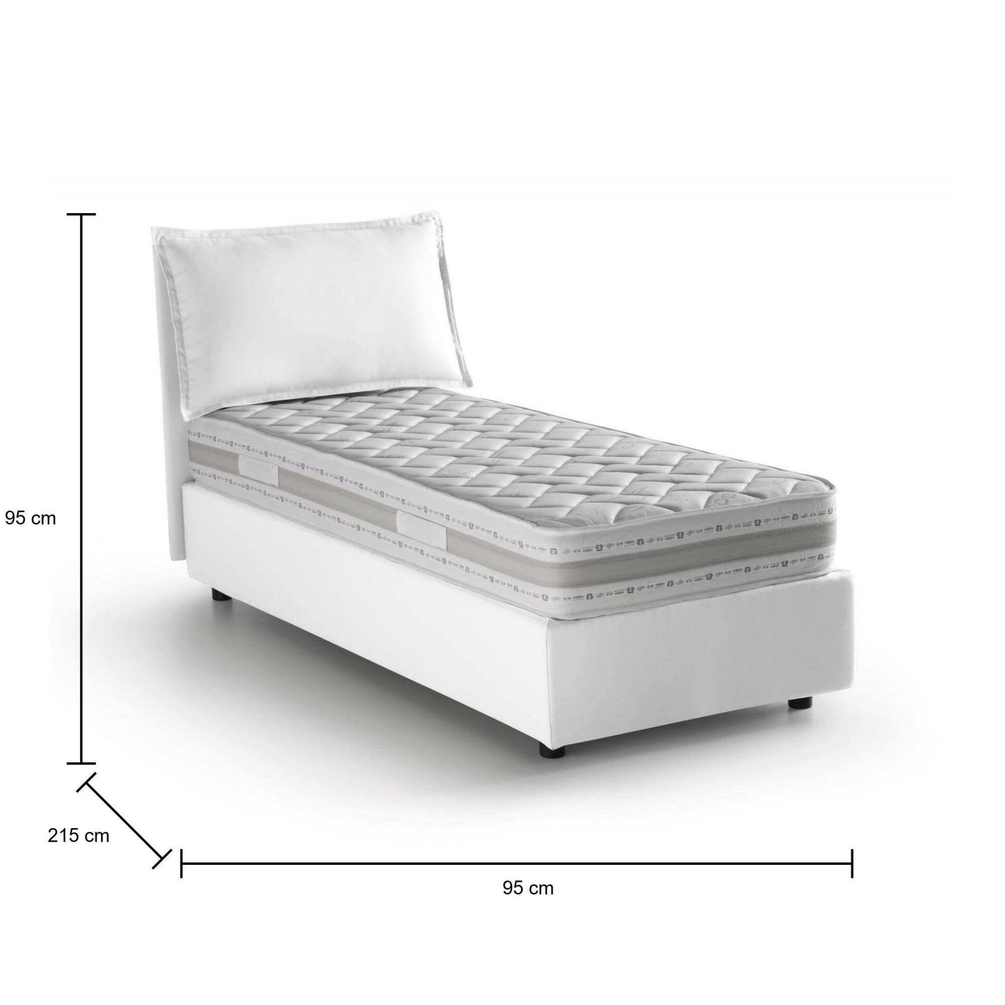Lit simple Rossella, Lit coffre avec revêtement en tissu, 100% Made in Italy, Ouverture frontale, avec matelas 80x200 cm inclus, Blanc - 3