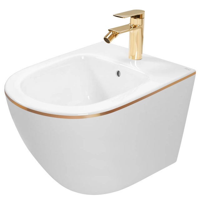 Bidet Podwieszany Rea Carlo Mini Biały Złoty 49,5 X 37