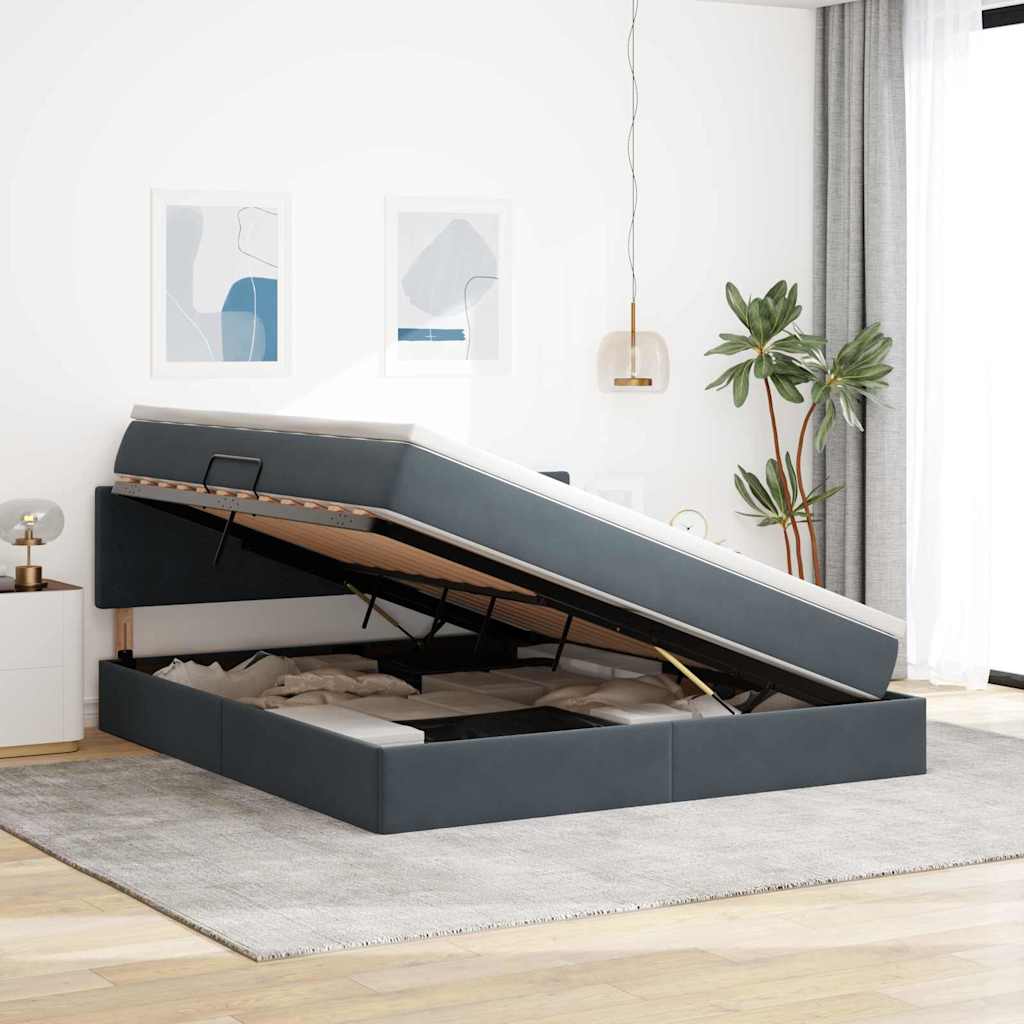 Lit de rangement gris foncé, 160 x 200 cm, en velours - 4