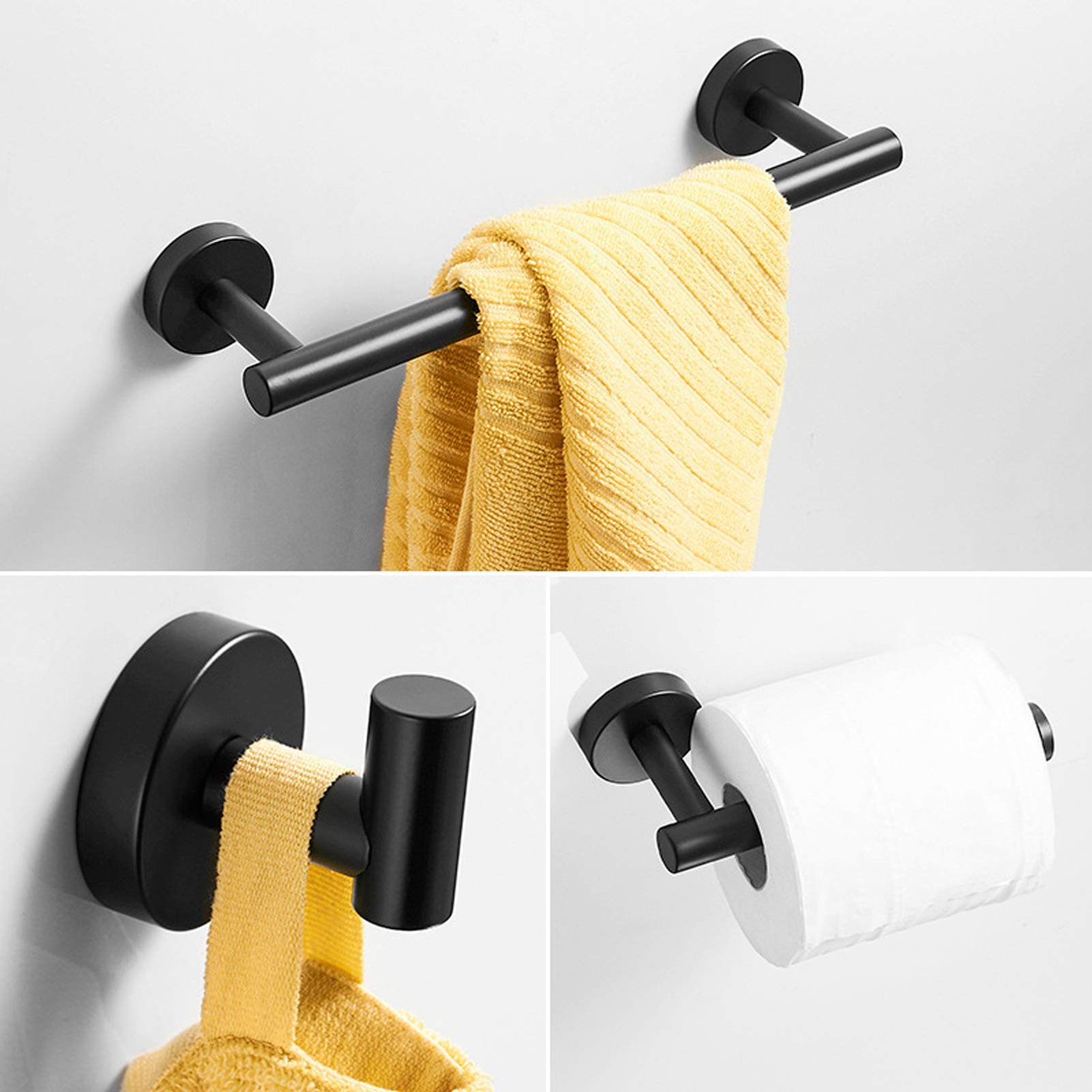 BANSA ROSE Juego De Accesorios De Baño, Incluye Barra De Toalla De 16 Pulgadas, Soporte Para Papel Higiénico, 3 Ganchos Para Toallas, Accesorios De Baño De Acero Inoxidable SUS 304, Toallero