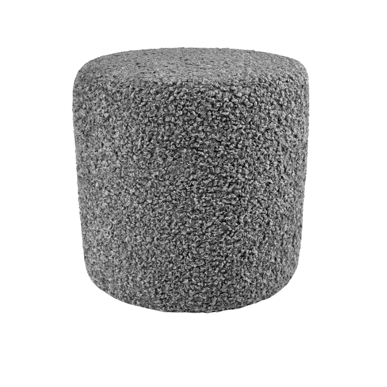 Pufa 40x40 cm kwadratowa ROLF tkanina baranek bouclé stylowy podnóżek dodatek do wnętrz jasnoszara