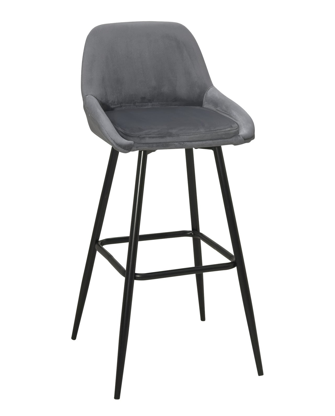 Lot de 2 Chaises Hautes 68 cm en Velours, Pieds Métal Noir MIRA Gris - 3