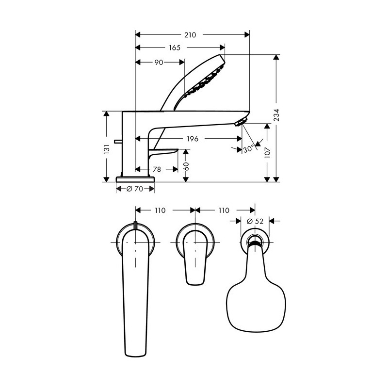 Hansgrohe Talis E Set de finition mitigeur 3 trous pour montage sur bord de baignoire (71731000) - 2
