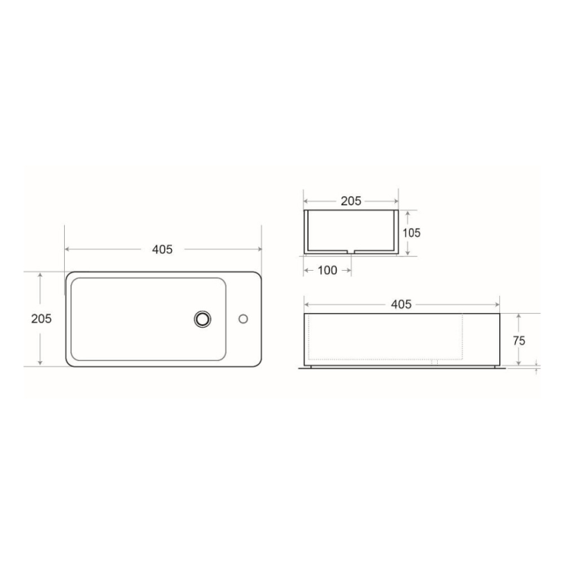 Brevis Lave-mains suspendu avec trou pour robinetterie à gauche, 40,5x20,5x10,5cm (SATBRE4020SL) - 5