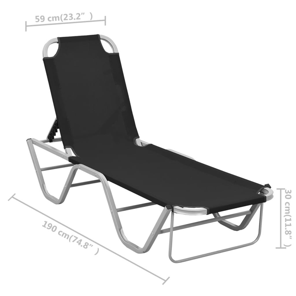 Chaise longue aluminium et textilène noir - 8