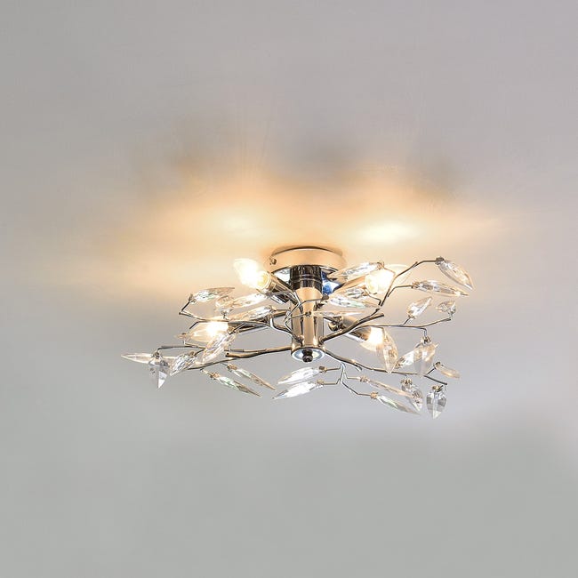 Plafonnier LED - DREAMMESPACE - Lustre Cristal Métal - 50W - Chrome Plafonnier LED - DREAMMESPACE - Lustre Cristal Métal - 50W - Chrome