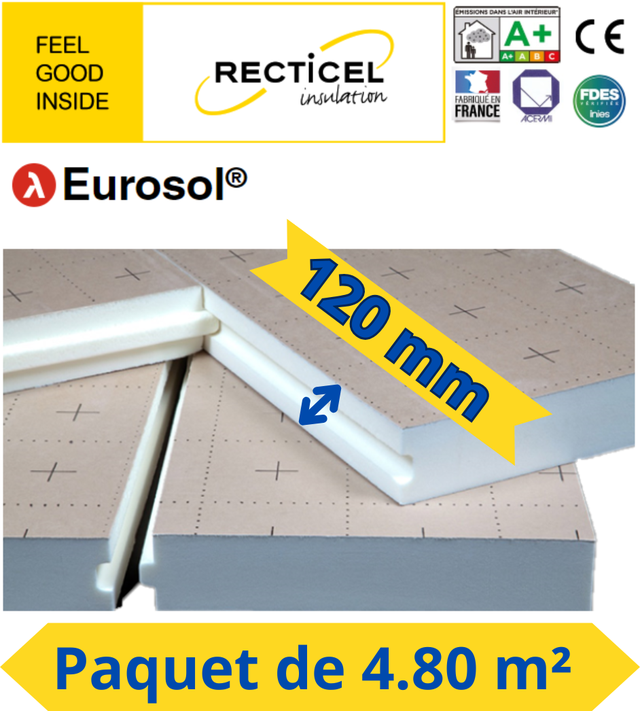 Dalle isolant Polyuréthane 120 mm EUROSOL R5,55 Colis de 4,80 m²