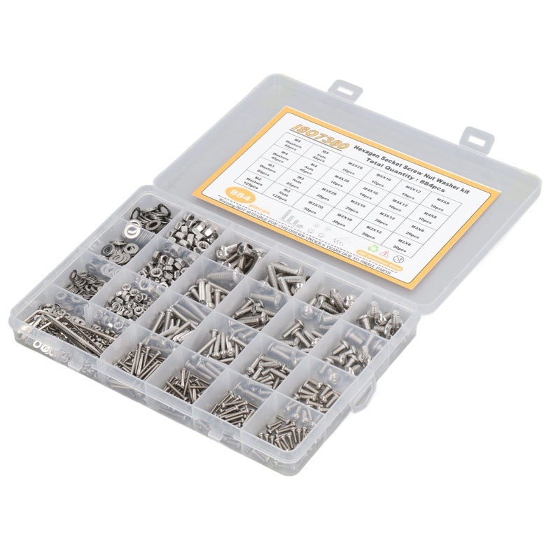 Kit de Vis, Écrous, Rondelles et Clés 884 Pièces, Têtes Mi-Rondes ...