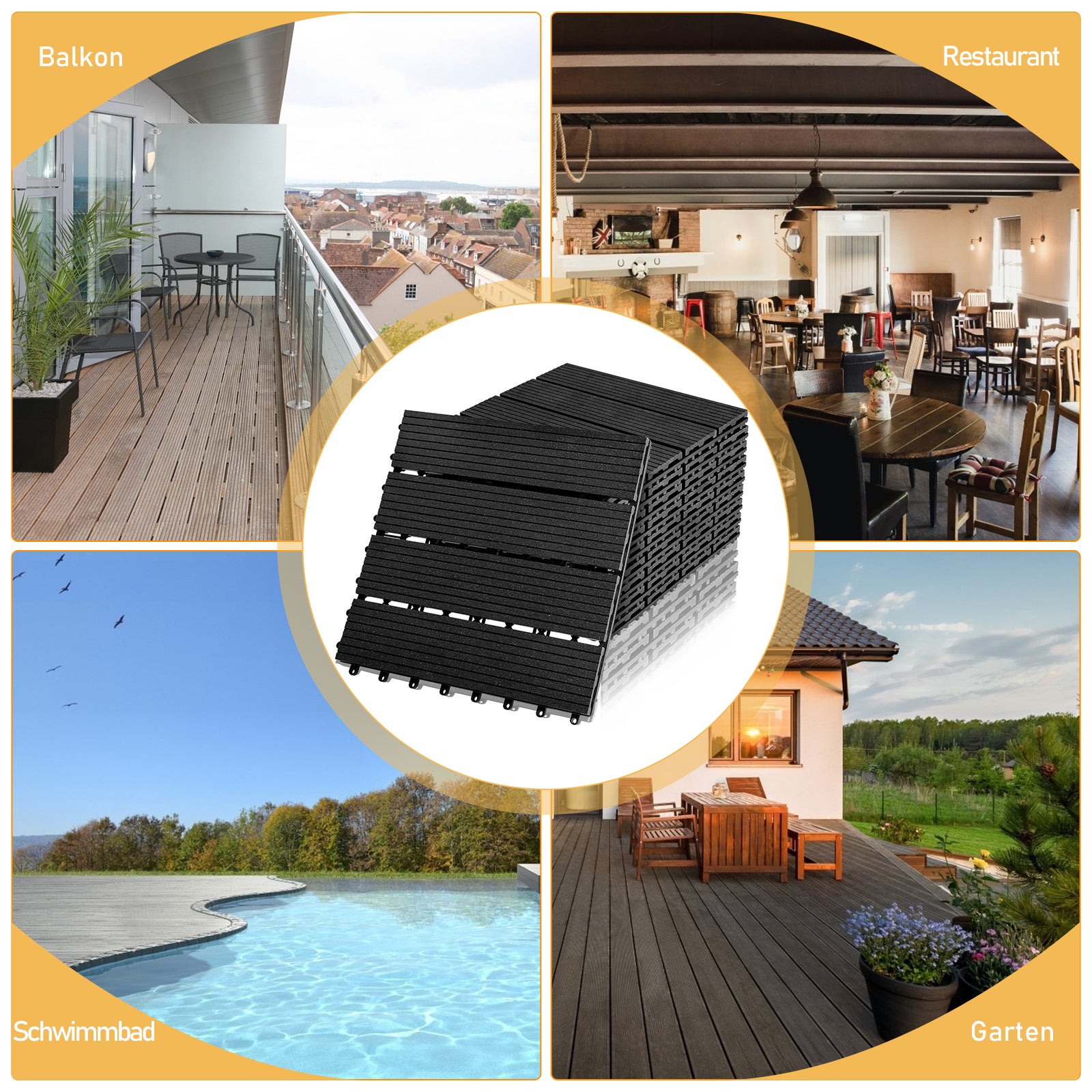 Lastra per terrazza Lastre in legno composito WPC 30 x 30 cm Lastre da giardino per esterni clip-on 11x antracite - 3