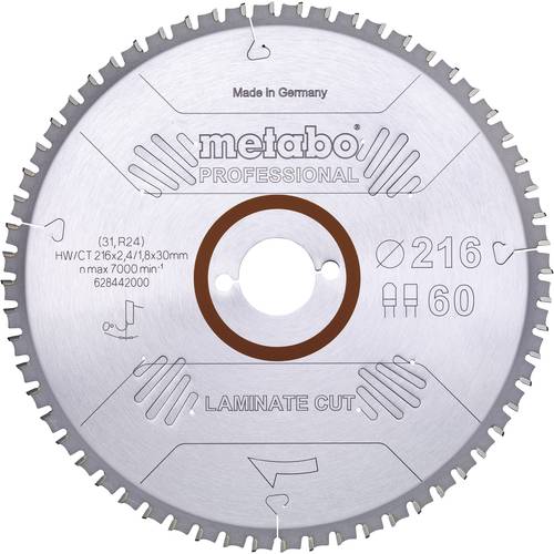 Ostrze Piły Tarczowej Metabo LAMINATE CUT PROFESSIONAL - 216 x 30 x 1.8 mm, 60 Zębów