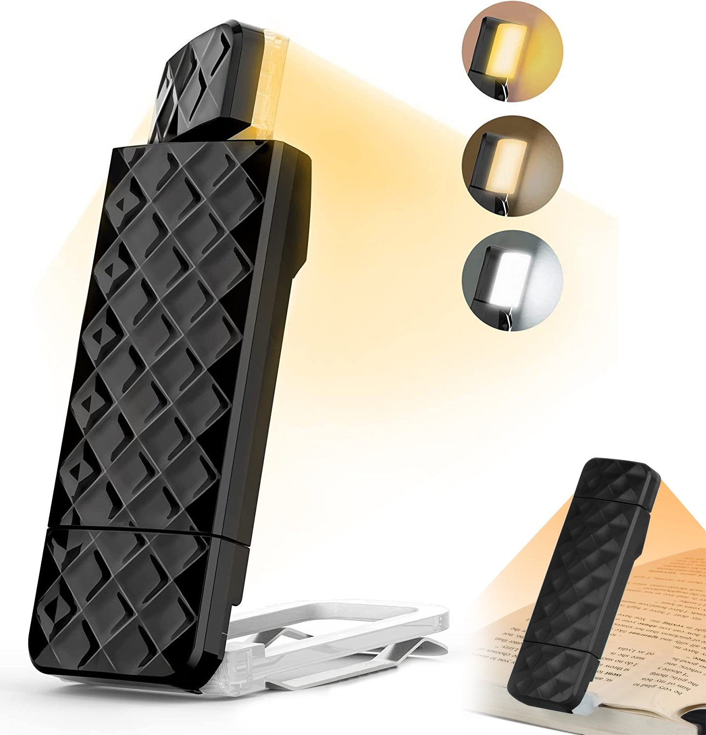 Akumulatorowa lampka do czytania USB do łóżka, przenośna lampka LED z klipsem do książki, zakładka z 3 kolorami i 5 regulowanymi poziomami jasności