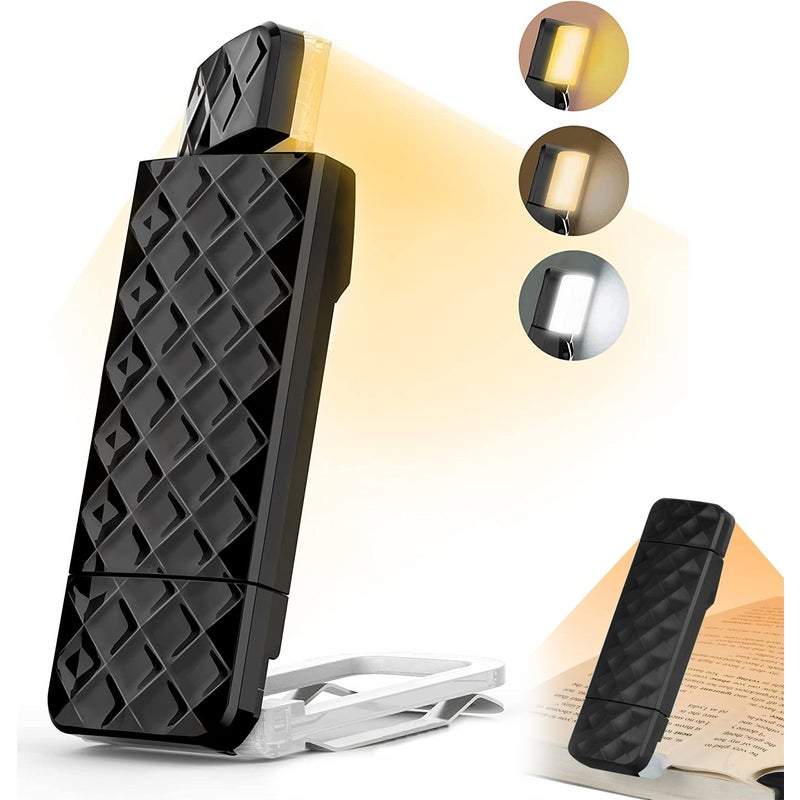 Akumulatorowa lampka do czytania USB do łóżka, przenośna lampka LED z klipsem do książki, zakładka z 3 kolorami i 5 regulowanymi poziomami jasności