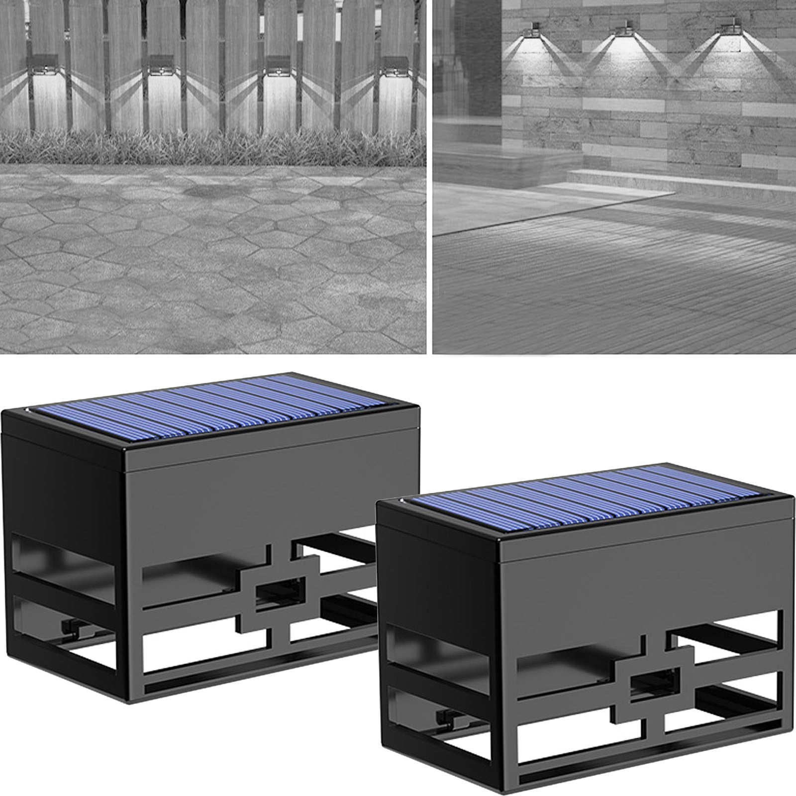 Zestaw 2 solarnych lamp tarasowych z czujnikiem, wodoszczelne solarne lampy zewnętrzne do schodów, na taras, podjazd, światło białe zimne 6 500 K
