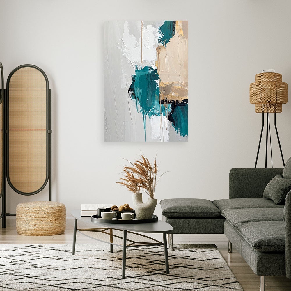 Impression sur Toile, Abstraction turquoise gris 40x60 - 2