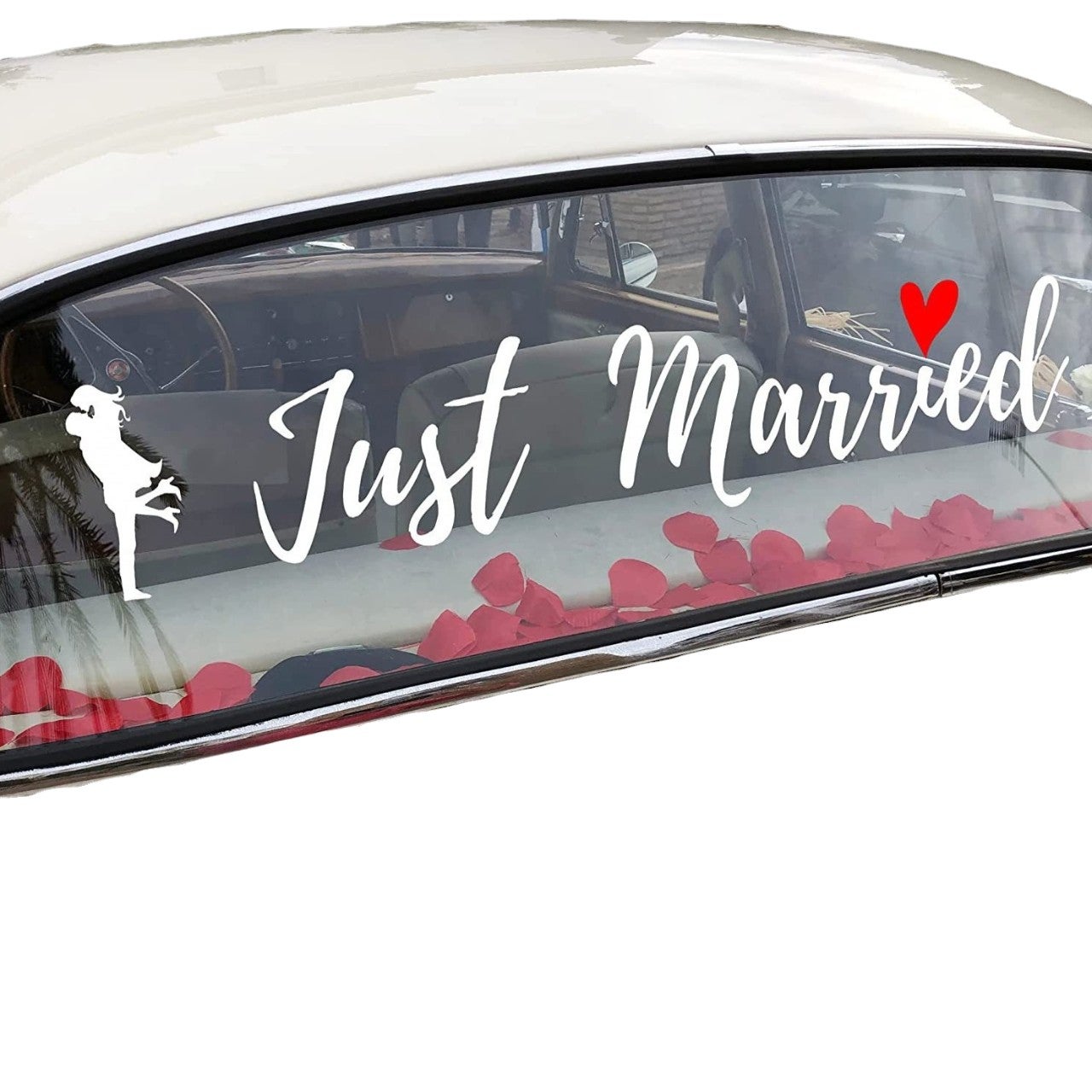 Sticker autocolant nunta Just Married Flippy, alb, 50 x 11,5 cm