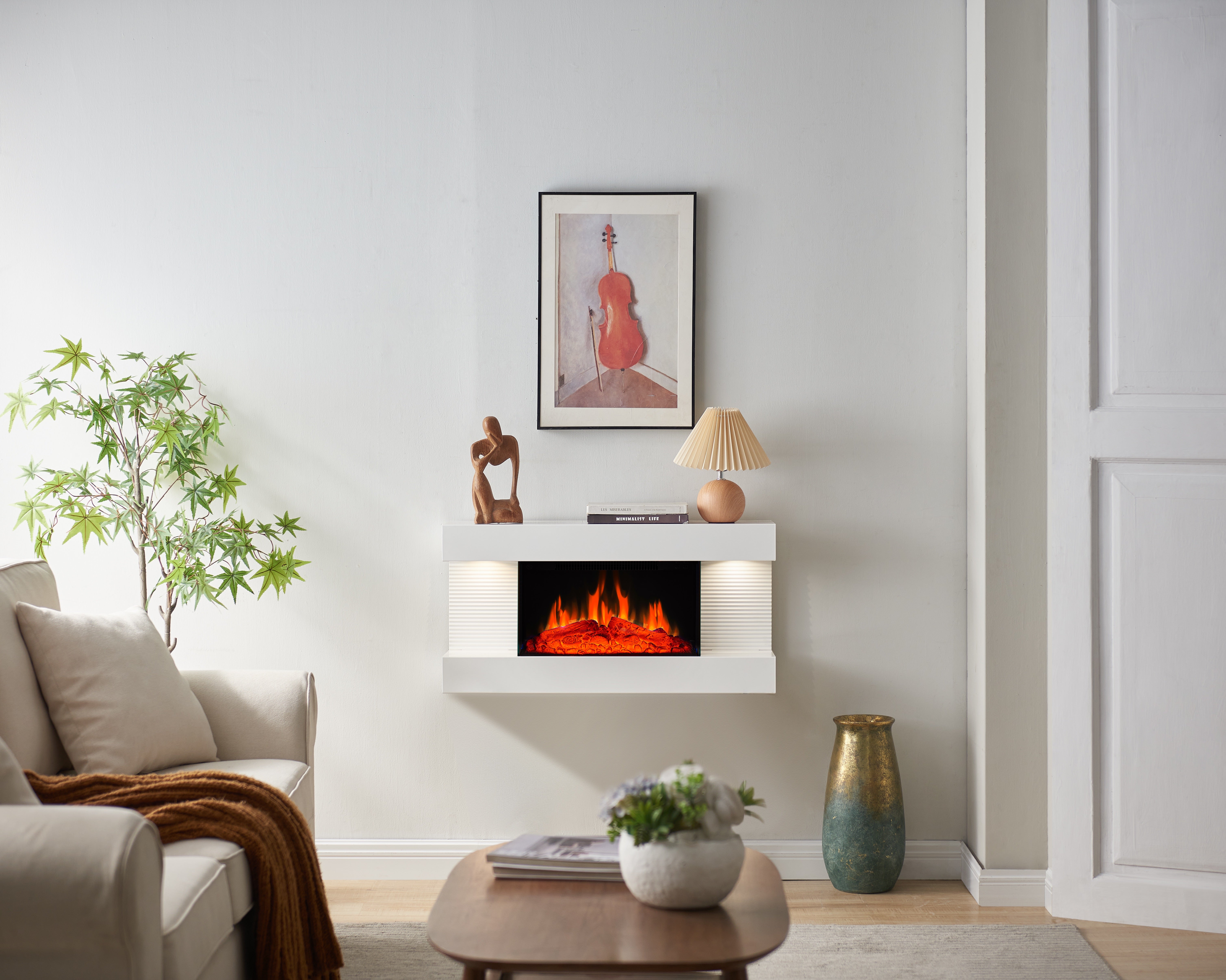 Chimenea eléctrica BALDERIA Ida – Chimenea mural - Blanco - 2