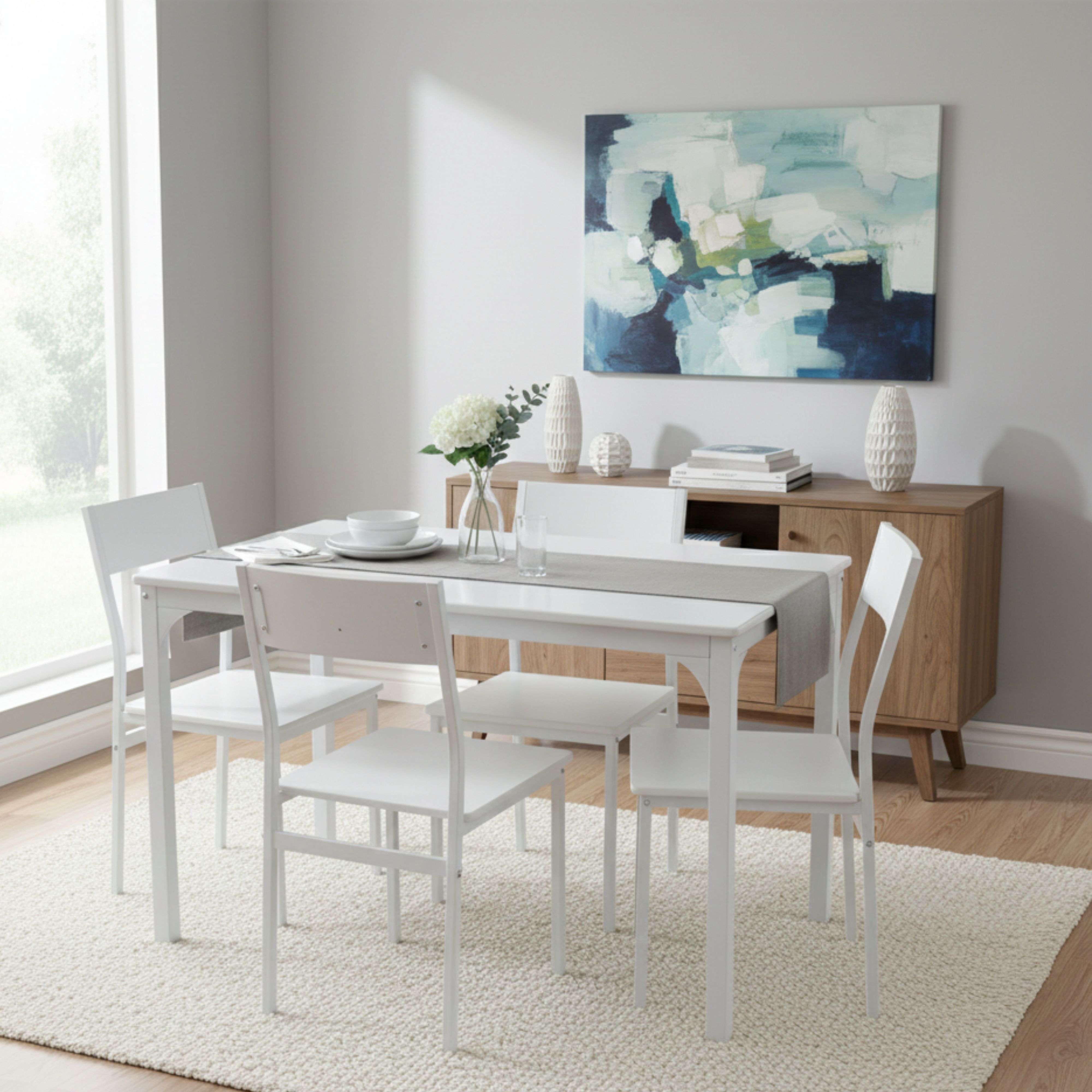 Ensemble table et 4 chaises de cuisine, ensemble repas, mélamine blanche - 4