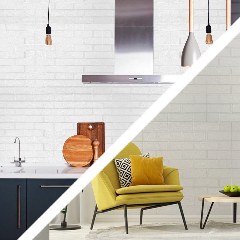 Set di 10 pannelli murali 3D autoadesivi effetto pietra 70 x 77 cm in schiuma PE - bianco - 9